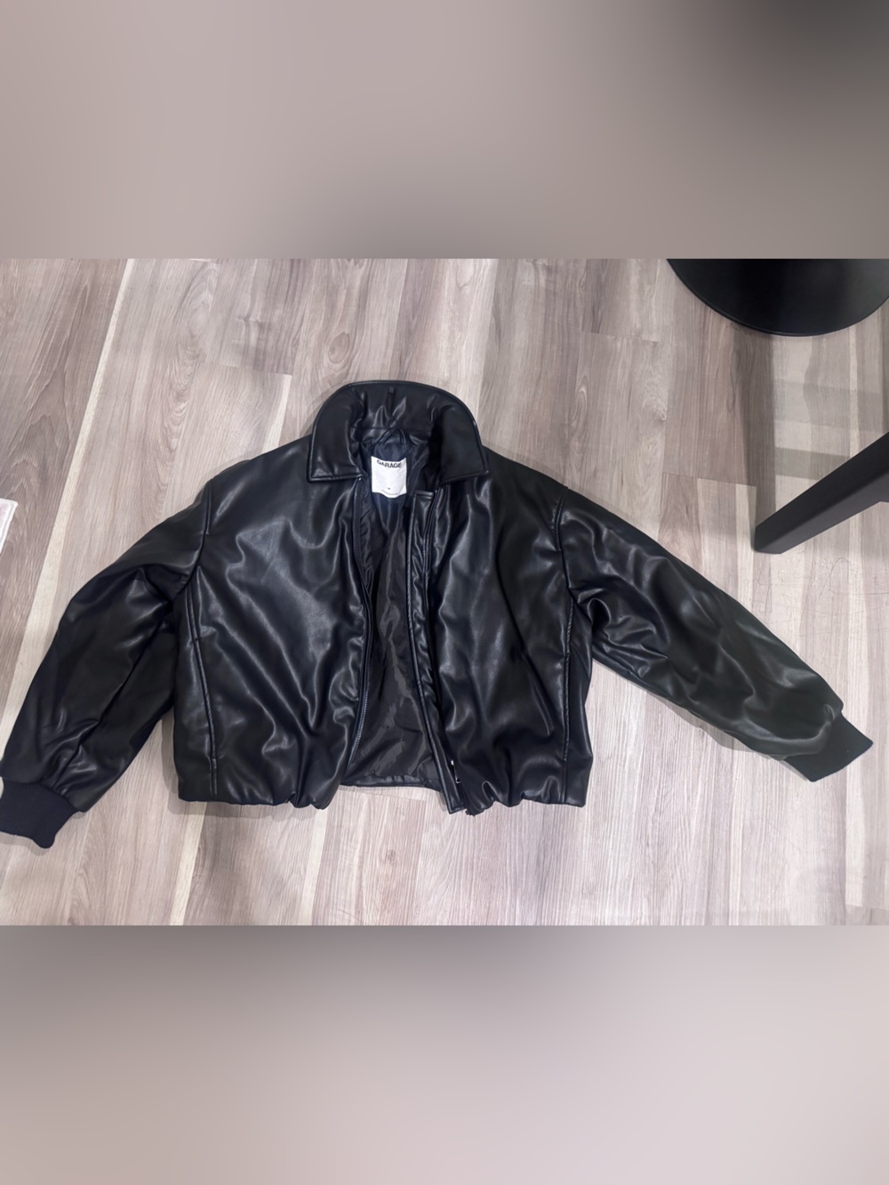 Garage Black Faux Leather Bomber Jacket